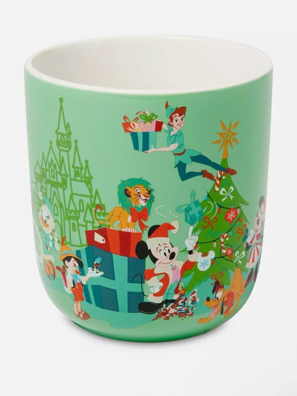 NIB Disney Christmas Holiday Green Mug with Festive Character Coaster
